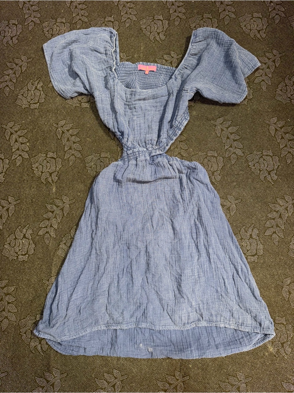 Simply southern denim cut out flowy puff sleeve Light Blue Gauze Midi Dress